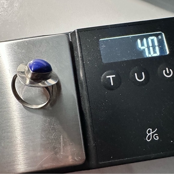 Lapis lazuli ring bezel set teardrop sterling silver signed “L” size 7.5 5505 Y - Picture 9 of 13